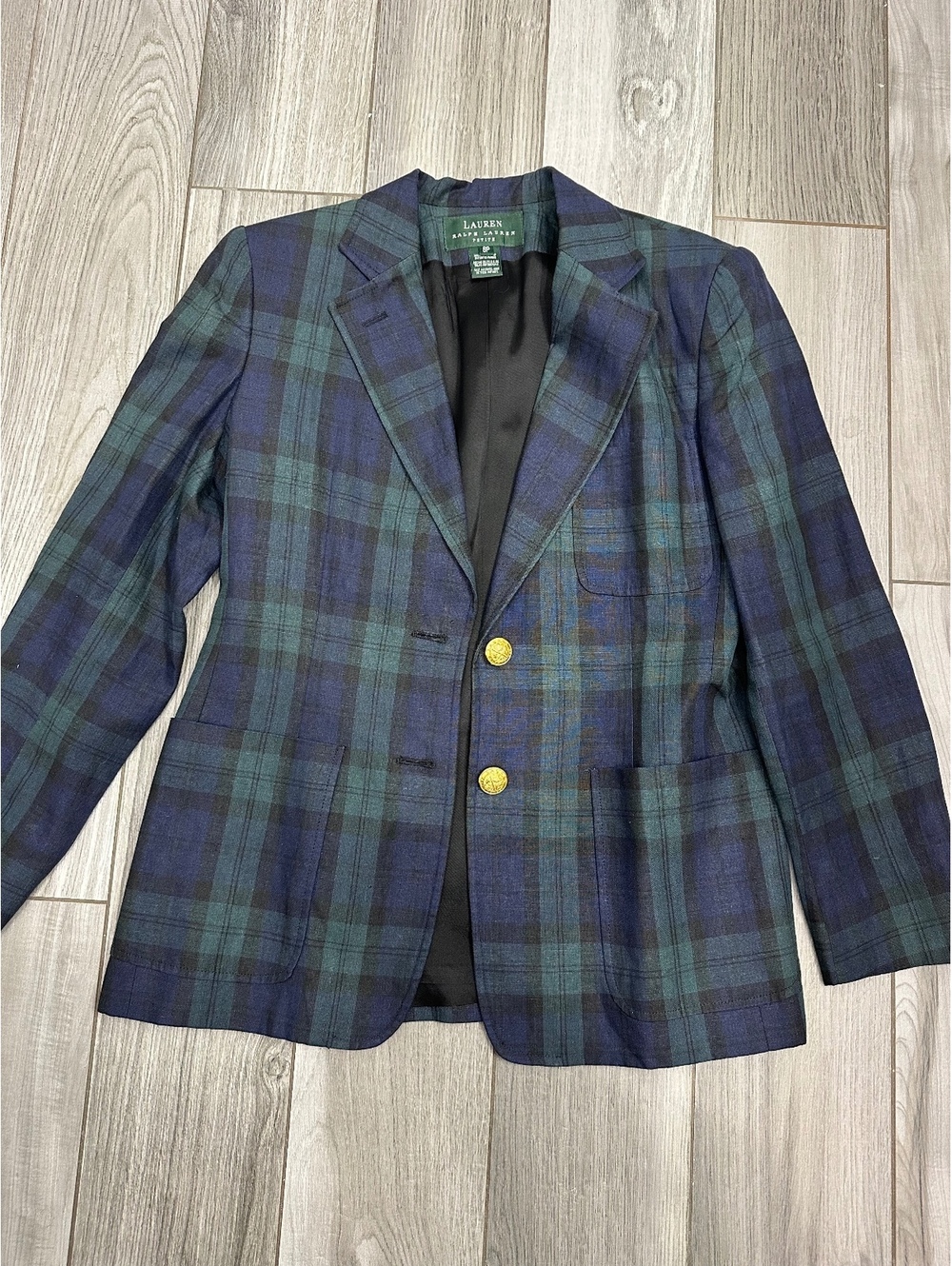 Lauren Ralph Lauren Petite 6P Plaid Blazer with Gold Buttons